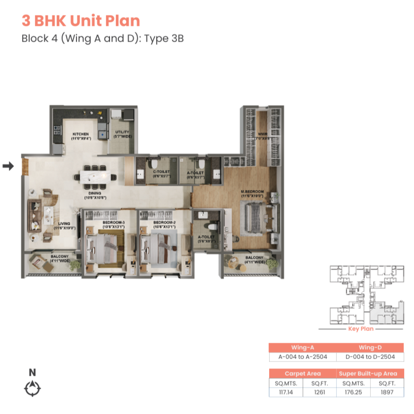 adarsh welkin park 3 bhk floor plan type 3b