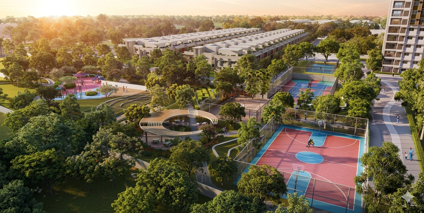Landscaped garden at Adarsh Welkin Park