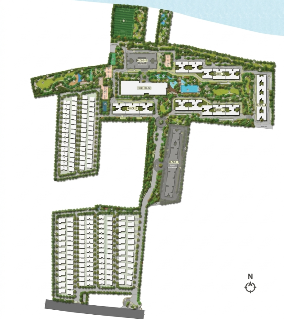 Adarsh Welkin Park master plan showing residential towers, clubhouse, open spaces and amenities