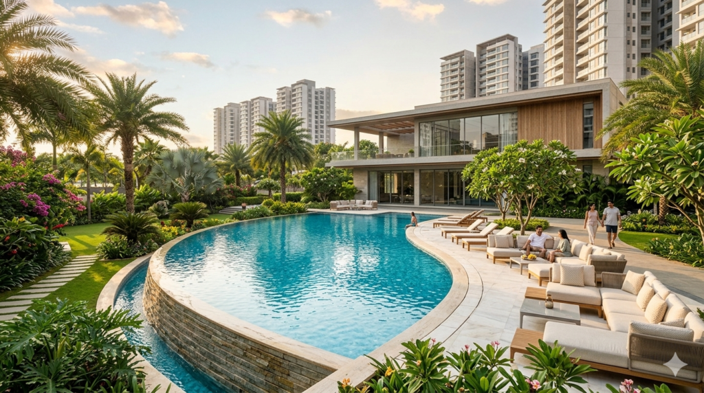 Adarsh Welkin Park swimming pool and clubhouse